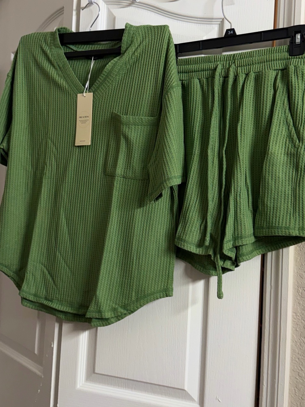 Green Waffle Knit Lounge Top and Shorts Set